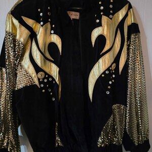 Lillie Rubi Vintage Black and Gold Bomber Jacket Size Small